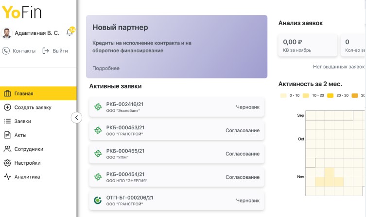 Интерфейс YoFin на desktop